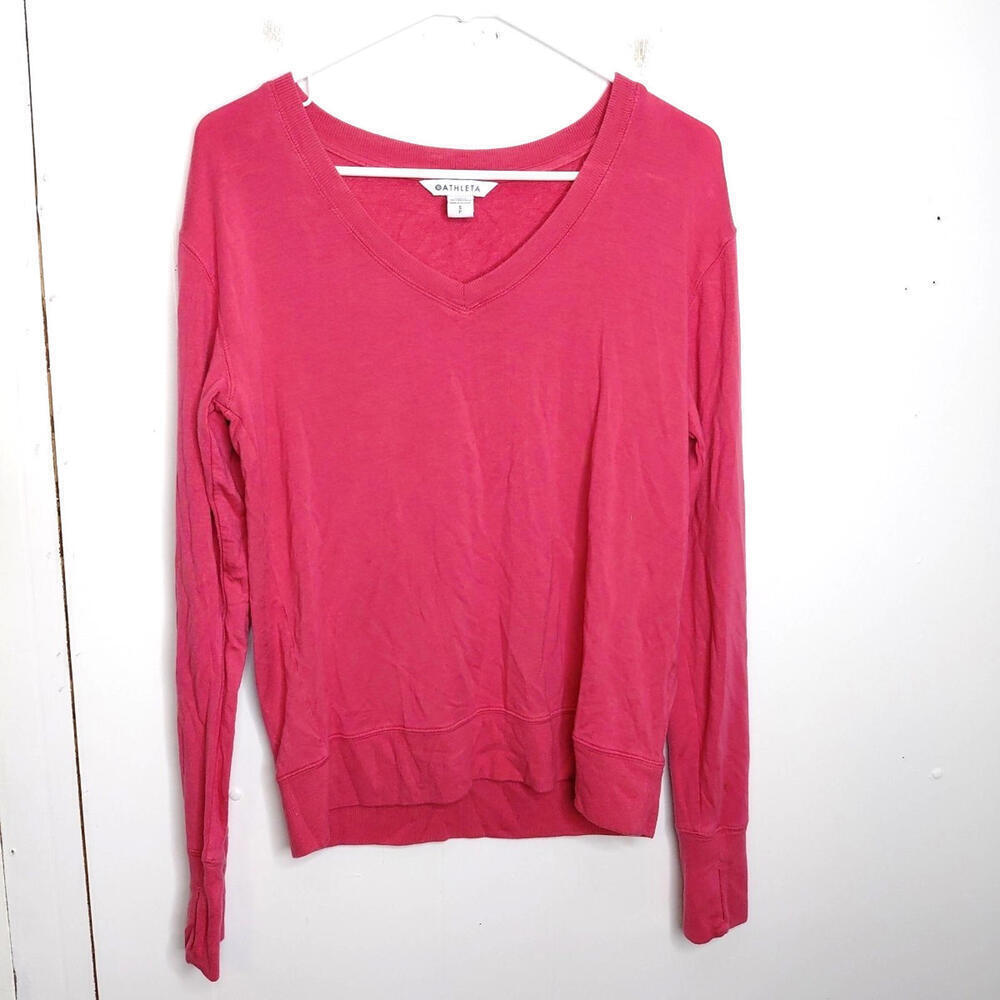 Athleta Sweater Womens Small Long Sleeve Pink V Neck Casual Comfort Cozy